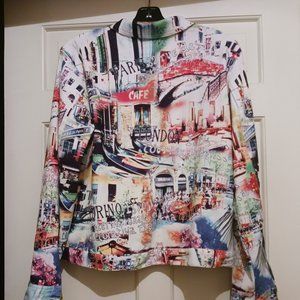 Impluse Multicolor Paris, London European Theme button Jacket Size large